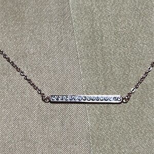 Rhinestone and Rose gold colored sterling silver bar necklace